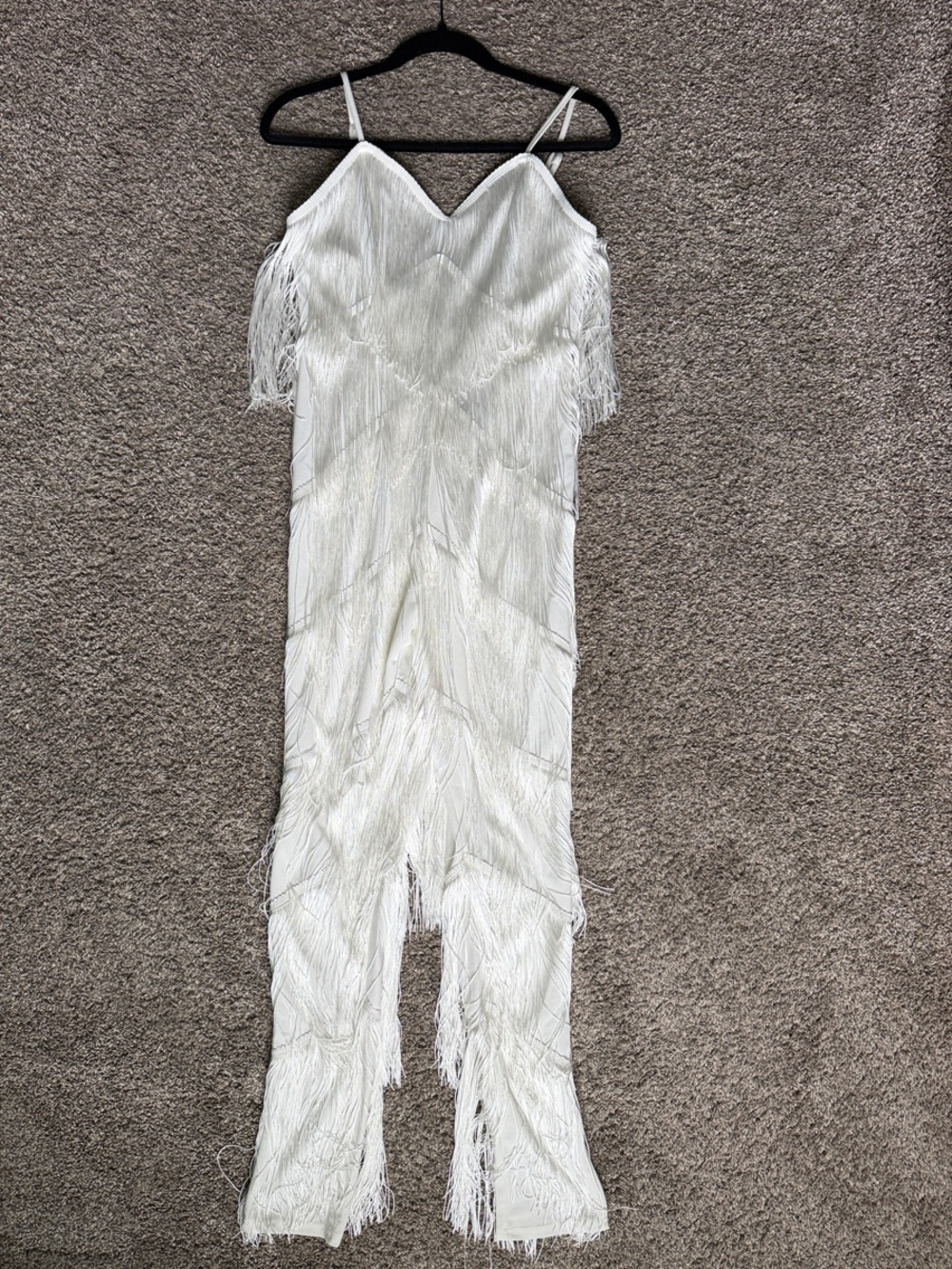 PrettyLittleThing White Fringe Slip Jumpsuit